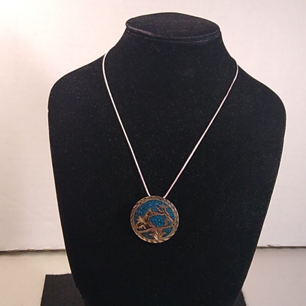 Indigenous Mexico Man & Donkey Silver Brooch w/925 Silver Necklace